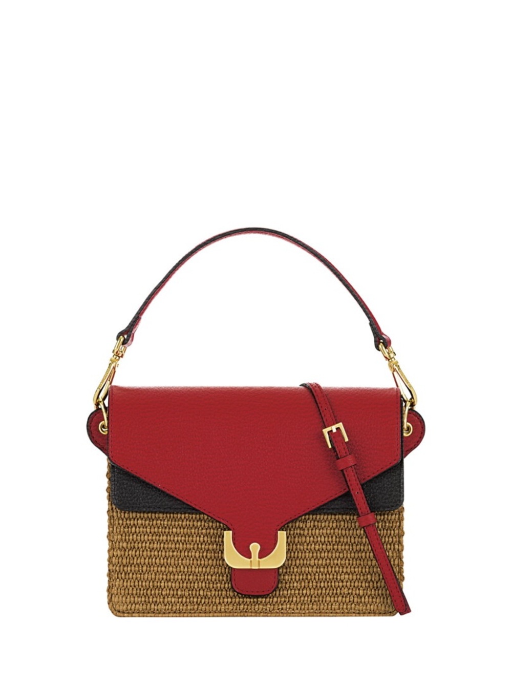 Coccinelle Ambrine Bag Red Leather Rattan with Shoulder Strap and Scarf